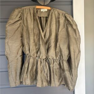 ghospell peplum wrap puff sleeve top linen blend fits like a medium labeled xs